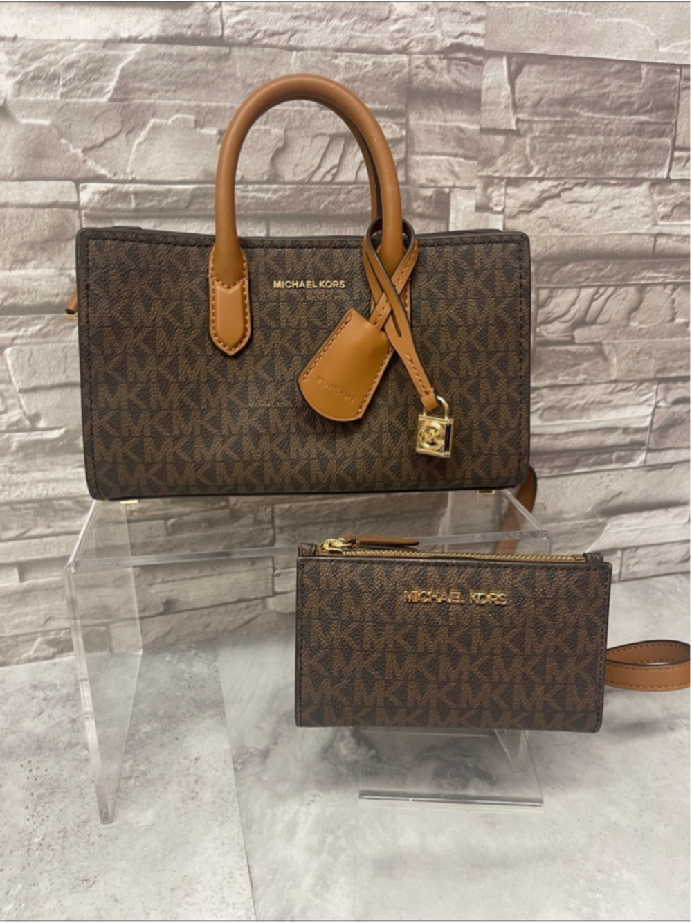Michael Kors Scarlett XS Brown Logo Satchel with Matching Wallet